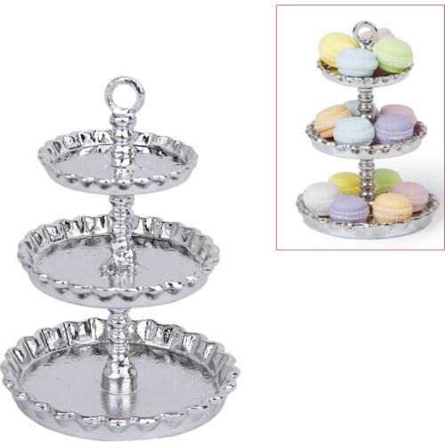 -1/12 Dollhouse Miniature 3 layer Metal Desserts Snack Rack Stand Pretend Play Kitchen Furniture Toys Best Gift