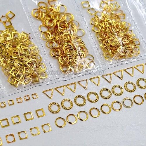 1 Pack Gold Mix Shapes Hollow Round Square Triangle Circel Frame Metal Nail Art Slice Sequins Gems Decorations DIY Salon Tip 20