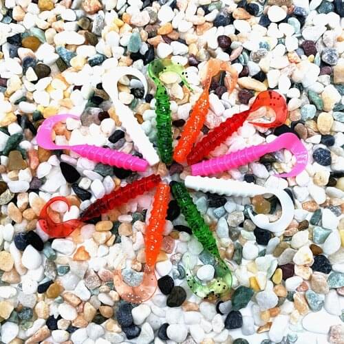 10pcs/Lot Single Tail Small Grub Fishing Lure 5cm/1.1g Threaded Body Soft Plastic Bait Spinner Worm For Saltwater/Freshwater