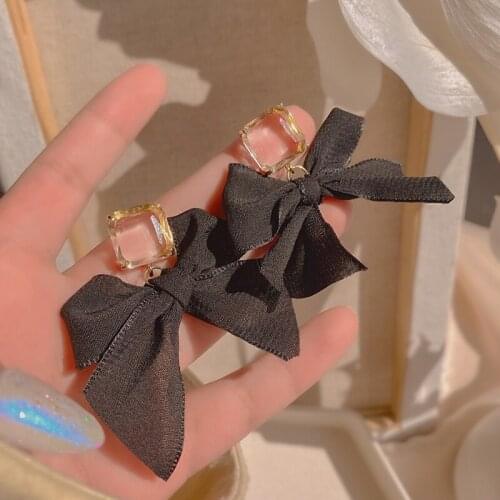 PERMIH Shiny Geometry Transparent Zircon Female Earrings Vintage Chic Earrings For Women Fashion Fabric Bow Earrings 2021 Trend