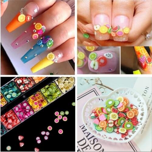 12 Colors/Box 3D Fruit Tiny Slices Sticker Mixed Style Polymer Clay Nail Art Decoration DIY Designs Nails Tips Gel Accessories