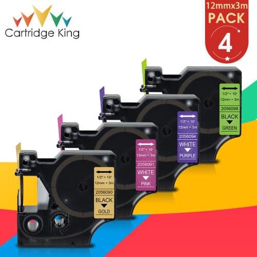 4PK Multiple Colors 12mm D1 Glitter Label Ribbon Stickers 2056091 2056090 2056094 2056098 Compatible for DYMO LabelManager PnP