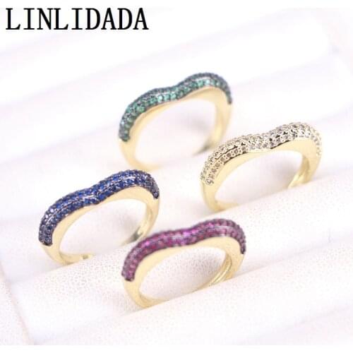 5Pcs Fashion Jewelry Women Girls Pave Colorful Crystal Zirconia Heart Ring, Gold Color Ring, Cz Ring