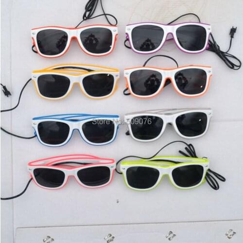 50pcs/lot sound Voice Activate glasses El Wire Glow Sun Glasses white frame DJ Bright Light Safety Light Up glasses