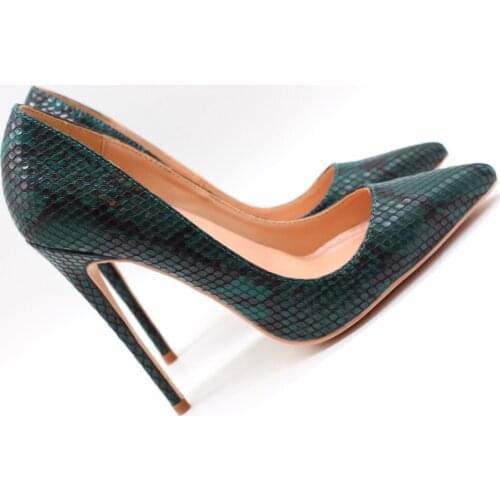 Free shipping fashion women Pumps lady green snake python print Pointy toe high heels shoes size33-43 12cm 10cm 8cm Stiletto