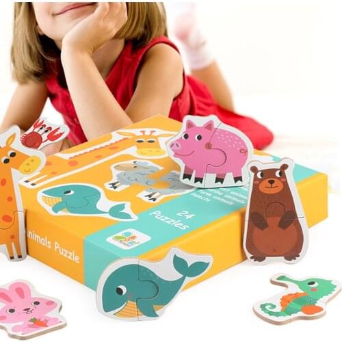 Large Matching Puzzle Cards 3D Wooden Cartoon Animal Fruit Vegetable Traffic Baby Educational Learning Jigsaw Toys