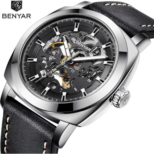 BENYAR 2020 New Brand Mens Sport Clock Leather Casual Business Wrist Watch Automatic Mechanical Watch Watches Relogio Masculino