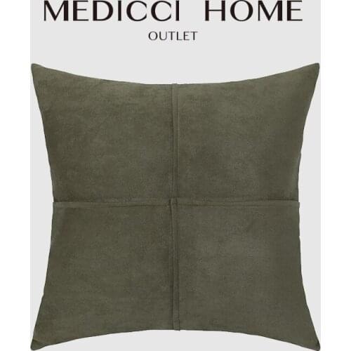 Medicci Home Patchwork Cushion Cover Faux Suede Nordic Style Throw Pillow Case Solid Colors Pillowcases Dark Green Brown 45x45cm