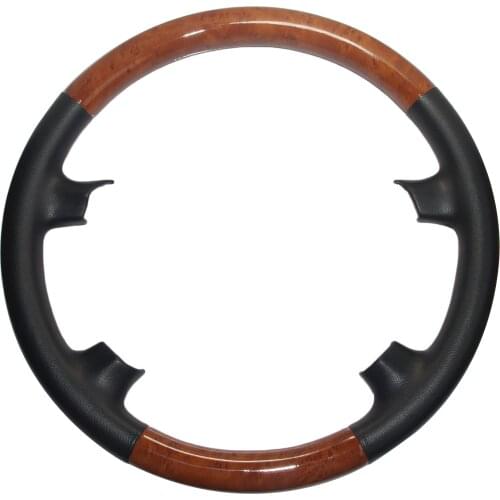 Black Leather Light Brown Wood Steering Wheel Cover for BMW 96-01 E38 730i 740i 740iL 750iL 97-03 E39 520 525i 528i 540i E46 E53