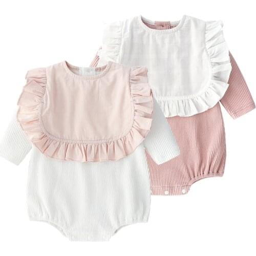 Newbon Baby Cotton Jumpsuit Infant Girls Summer Long Sleeved Cute Rompers 0-1Y Baby Lotus Leaf Collar Climbing Rompers Pajamas