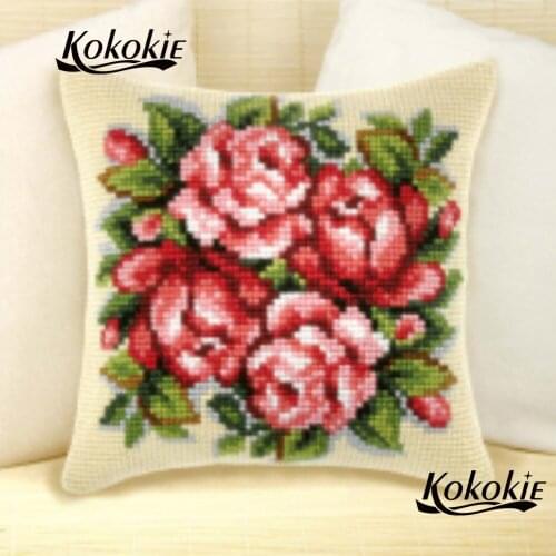 DIY stitch pillowcase cross stitch cushion Cotton embroidery yarn pillowcase handicraft needlework sets diy rug flowers cushion