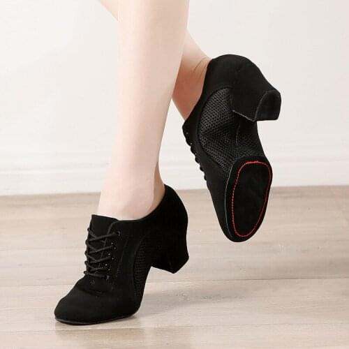 5cm Heel Breathable Mesh And Cloth Upper Split Sole Jazz Dance Sneakers Middle Heel Latin Dance Shoe Tango Salsa Dance Shoes