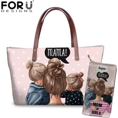 FORUDESIGNS Tote Bags for Women Queen Princess Super Mom&Baby Print Luxury Handbags&Purse Set Ladies Beach Totes Females Handbag