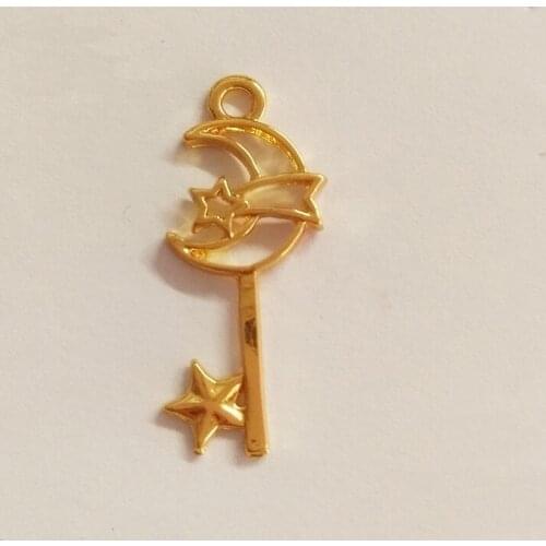 GLADZGT 10 pcs/lot Meteor Moon Key Metal Frame Pendant Gold Charm Bezel Setting Cabochon Setting UV Resin Charms