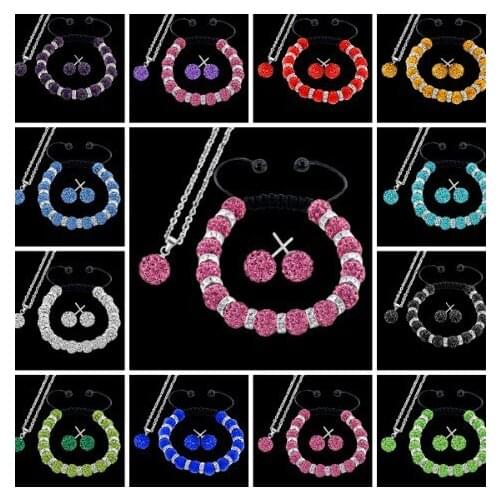 Fg345 Mix color black white 10mm Fashion Set Pendant necklace Bracelet Earring Jewelry With Disco Balls crystal