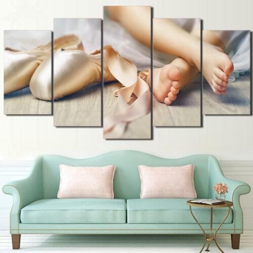 HD Prints Poster Home Decor Wall Art Framework 5 Piece Lovely Little Feet Painting Canvas Little Girls Baby Ballet Shoe Pictures