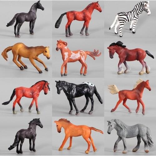 Simulation Wild Animal Models Mini Size Horse Figurine set PVC Action Figures Collection Model Doll Toy For Kid Educational Toys