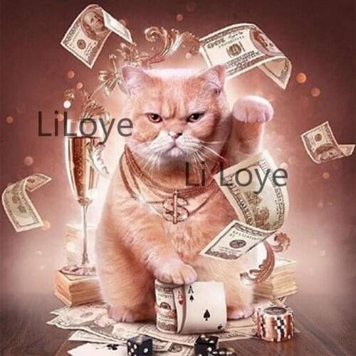 DIY Diamond Painting Cross Stitch money 5D Needlework Mosaic Full Square Drill Icon Diamond Embroidery Cat Decor Painting FZ295