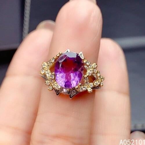 KJJEAXCMY fine jewelry S925 sterling silver inlaid Amethyst new girl noble ring support test Chinese style hot selling
