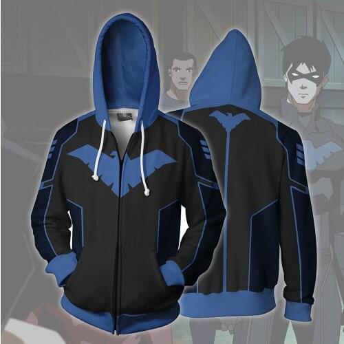 Unisex 3D Print Nightwing Cosplay Costume Hoodie Sweatshirt Fashion Zip Up Autumn Casual Coat Hooded Jacket