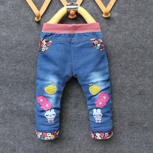 Jeans Voor Meisjes Baby Lange Broek Borduren Libellen en bloemen Baby Broeken lente Zuigeling Meisjes Jeans Broek