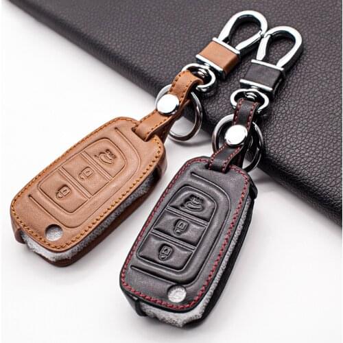 Fashion Men Soft Leather car key key case cover for Hyundai Solaris Verna 2017 2018 3 Buttons Protective Shell
