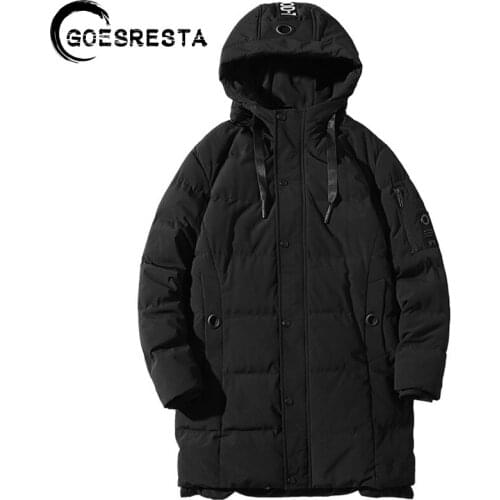 GOESRESTA 2020 Winter Thick Warm Jacket Men Solid Color Fashion Long Parkas Casual Hooded Large Size Cotton Coat Men M-4XL