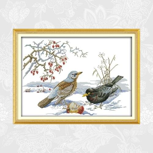 The birds the in snow Counted Cross-stitch Kits 11CT 14CT DIY Handmade Crafts Printed Embroidery Needlework Set
