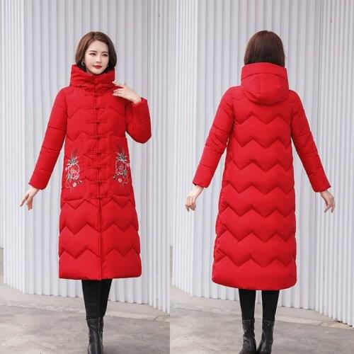 2021 new Warm Embroidery Flower Coat Winter Jacket Women Long Cotton Coat Female Winter Hooded Parka Mujer Coat Plus Size 3XL
