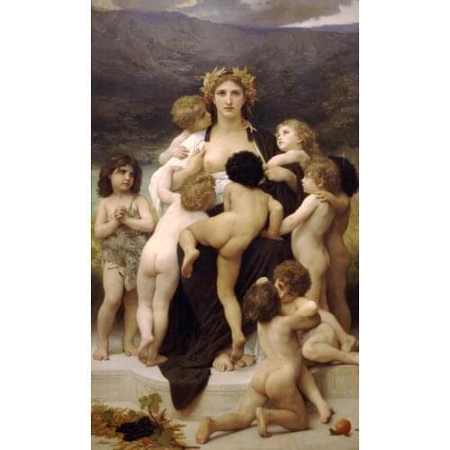 Wholesale painting # good quality #36" inch # William-Bouguereau nude mother with babys print canvas oil painting-free shipping