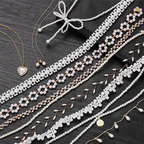Heart Flower Pearl Necklaces For Women Party Bow Knot Pendant Necklace Fashion Choker Elegant Flower Jewelry Gifts 2021