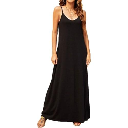Maxi Dresses For Women Party Womens Sleeveless Loose Plain Maxi Dresses Casual Cami Long Dress With Pockets Vestidos Mujer