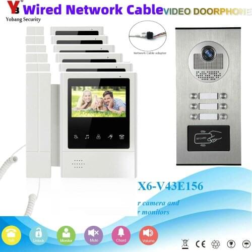 RFID Access Control Unlock Video Intercom 4.3 Inch Monitor Wired Network Cable Video Door Phone Doorbell Intercom Camera System