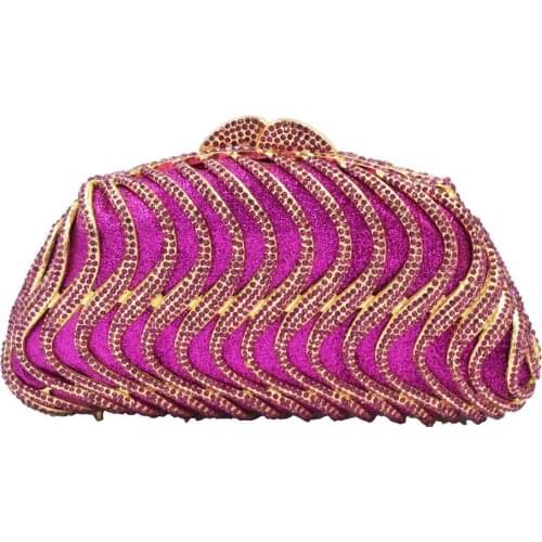 Fuchsia Luxury Crystal Evening Bags Women Party Purse Wedding Clutch Bags A564