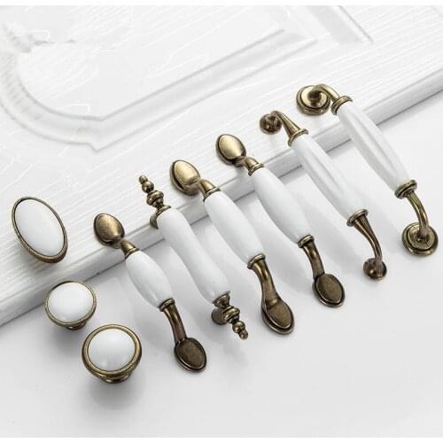 76mm 96mm 128mm Antique Furniture Handles Drawer Pulls Kitchen Cabinet Knobs and Handles White Ceramic Door Handles European