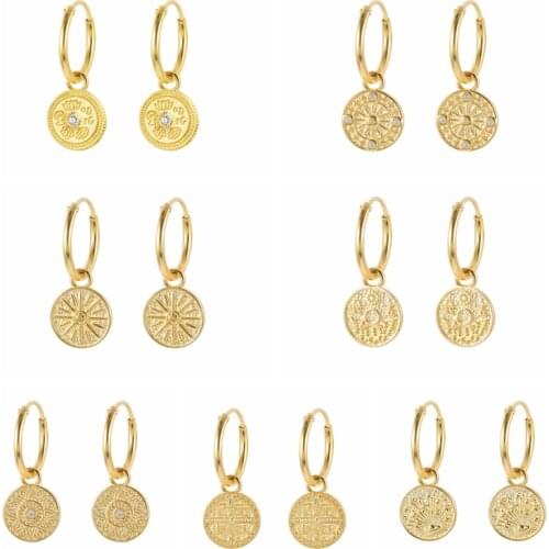 CANNER Bohemian Hippie Lunar Medallion Earrings For Women 925 Sterling Silver Earrings Hoops Pendientes Plata Piercing Jewelry