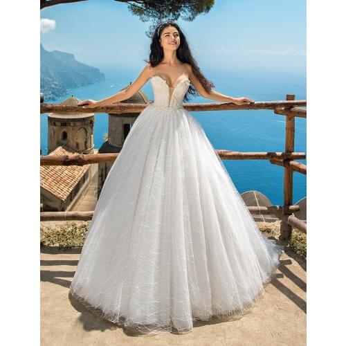 Ruby Bridal Sexy 2020 Wedding Dresses Ball Gown Lace Appliques V-Neck robe de mariee Strapless Cheap Sweep Train Bridal Gown