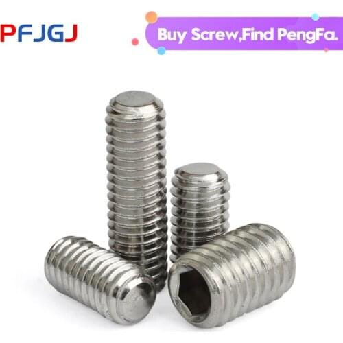 Peng Fa DIN913 M3 M4 M5 M6 M8 304 Stainless Steel Thread Grub Screws Flat Point Hexagon Socket Set Screws Headless