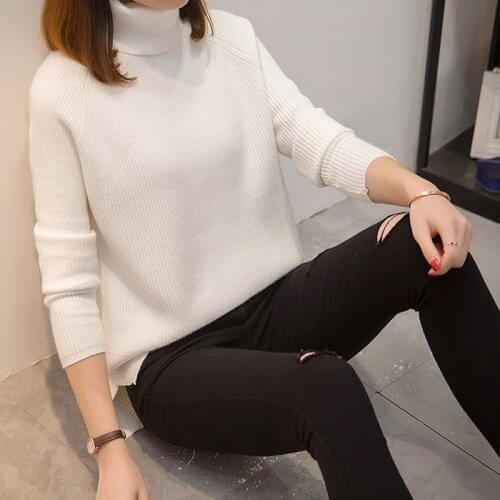 Turtleneck knitted top Fad womens autumn and winter sweater thickened warm pullover Korean fashion loose long sleeve sweater
