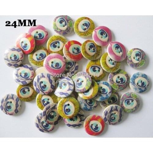 WB0239 150pcs/lot botones decorativos 24mm&25mm EYE printed Round botones de madera craft buttons
