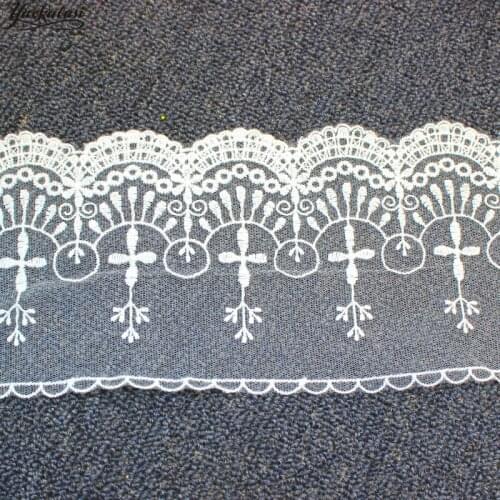 YACKALASI Cotton Lace Mesh Embroidered Applique Stiff Tulle Lace Fabrics Double Scalloped Sewing Apparel Trims Vintage 11.5CM