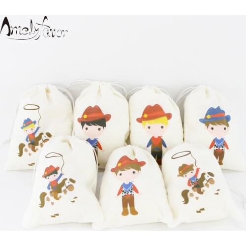 Western Cowboy Theme Party Favor Bags Candy Bags Gift Bag Kids Birthday Event Party Decorations Supplies Cowboys Decoration