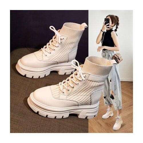 Real Soft Leather Nude Boots Womens British Style Autumn And Winter 2021 New Casual Womens Shoes Short boots Women Fashion
