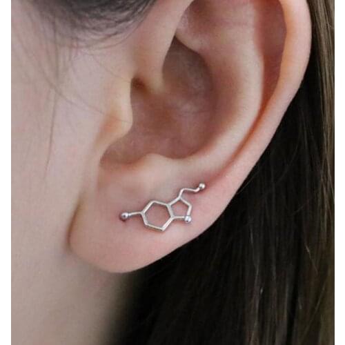 SMJEL 2018 Fashion Serotonin Molecule Ear Climbers for Women Chemistry Structure Science Stud Earrings Crawler Gift Brincos S153