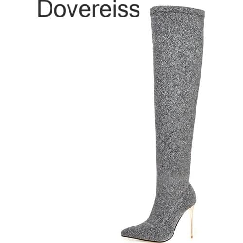 Winter For Woman New Fashion Pointed Toe Shoes Sexy Leopard Print Stilettos Heels Over The Knee High Boots Big Size 45 46 47 48