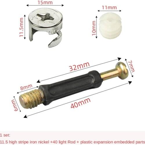 10 Sets Furniture Side Connecting 15 x 12mm Cam Fitting Dowel Pre-inserted Nut