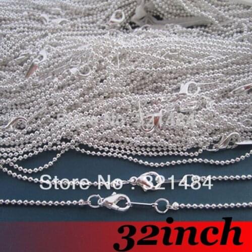 100pcs 32inch Bright Silver Plated Metal Tone 2.4mm Ball chain necklace link connector DIY jewelry findings accessories