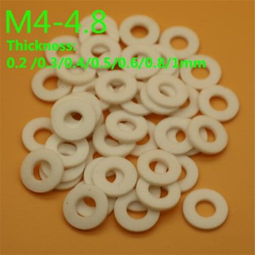 100pcs M4-M4.8 M4 PTFE washer gasket Poly tetra fluoroethylene washer high temperature 0.2/0.3/0.4/0.5/0.6/0.8/1mm thickness