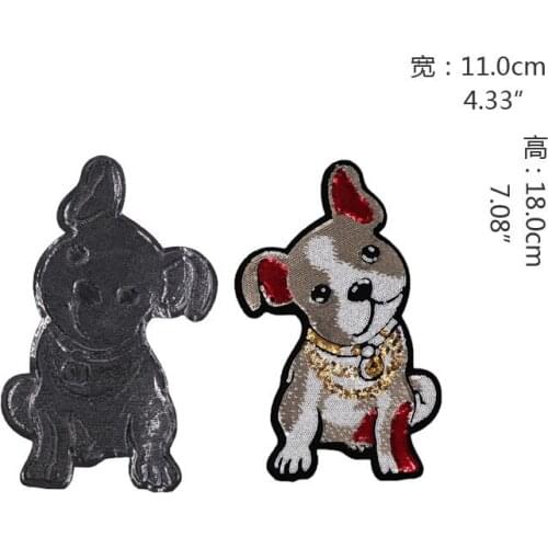 2pcs/set Puppy Dog Sew On Iron On Patch DIY Embroidered Applique Bling Bling Puppy for Decoration Clothing Accessory Stickers