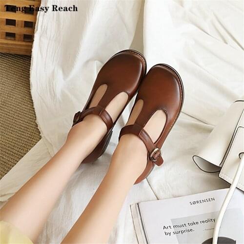 2020 New Fashion Round Toe Women Flats Shallow Mouth Mary Jane Women Flats Concise Ankle Strap Buckle Ladies Flat Shoes 31-48